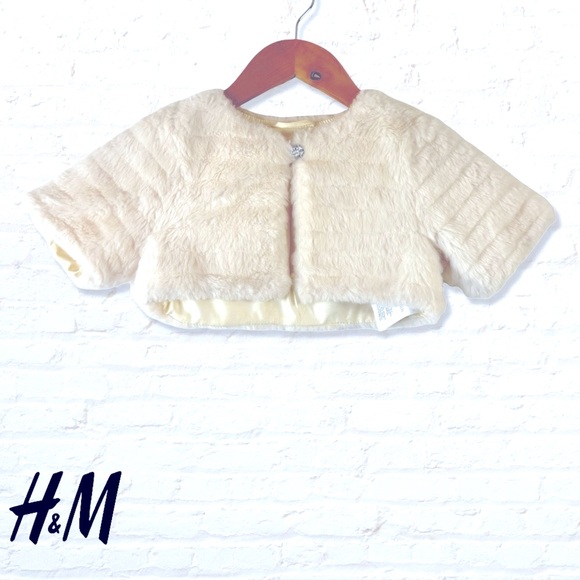 H&M Girls Cream Faux Fur Bolero Cardigan Size 5/6 - Picture 2 of 7